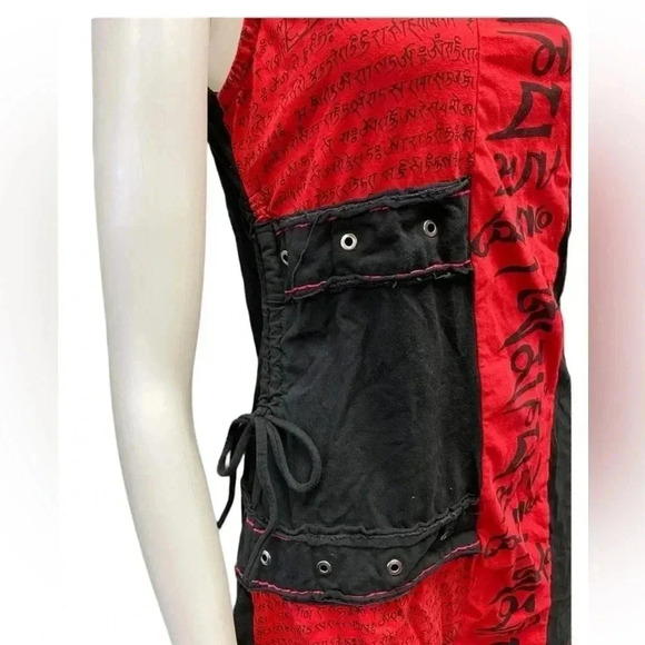 Leopards & Roses Made  In Nepal Black Red Mini Sleeveless Dress Size Medium - Picture 4 of 15